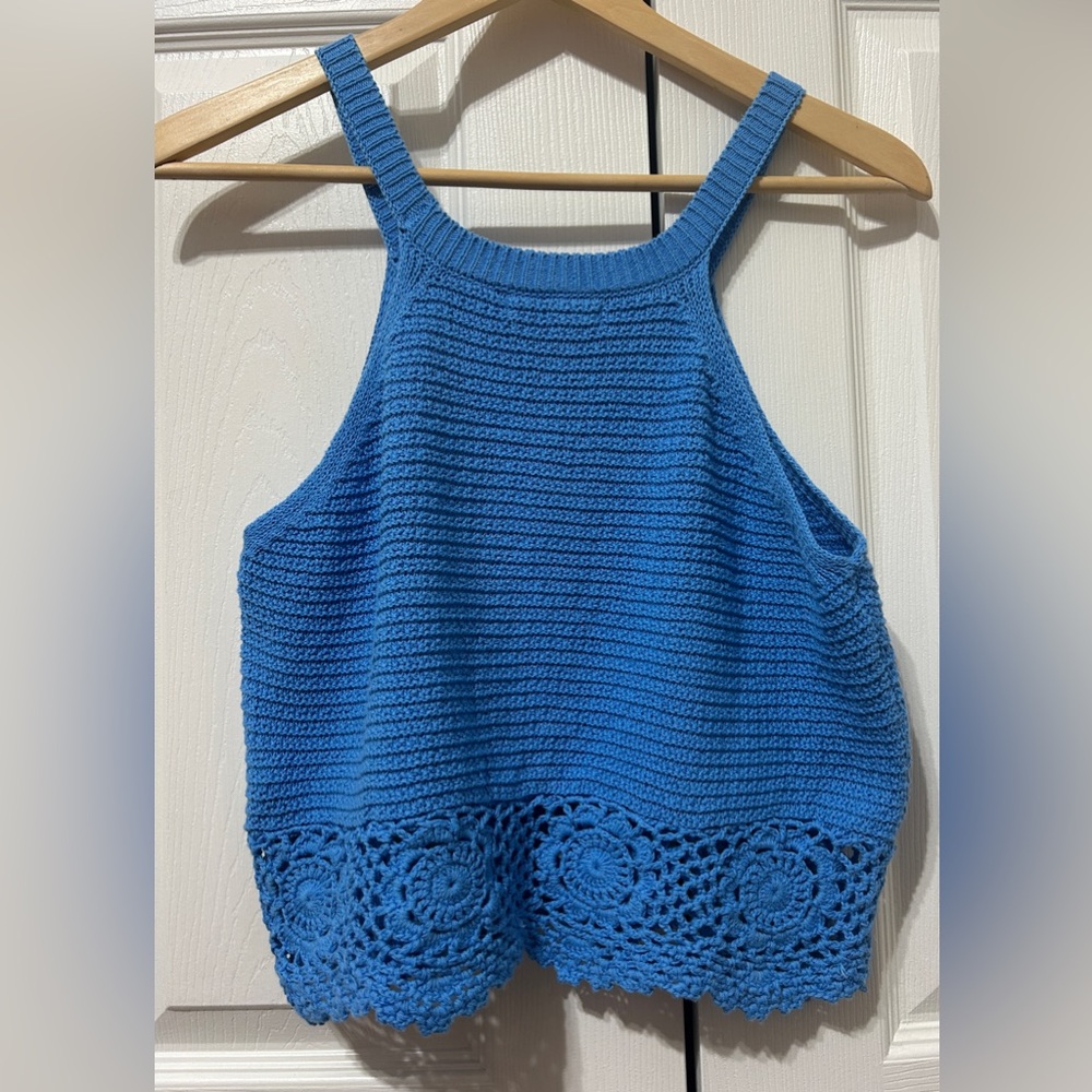 Sincerely Jules Blue Cropped Sweater Knit Halter Top NWT Women’s Size L